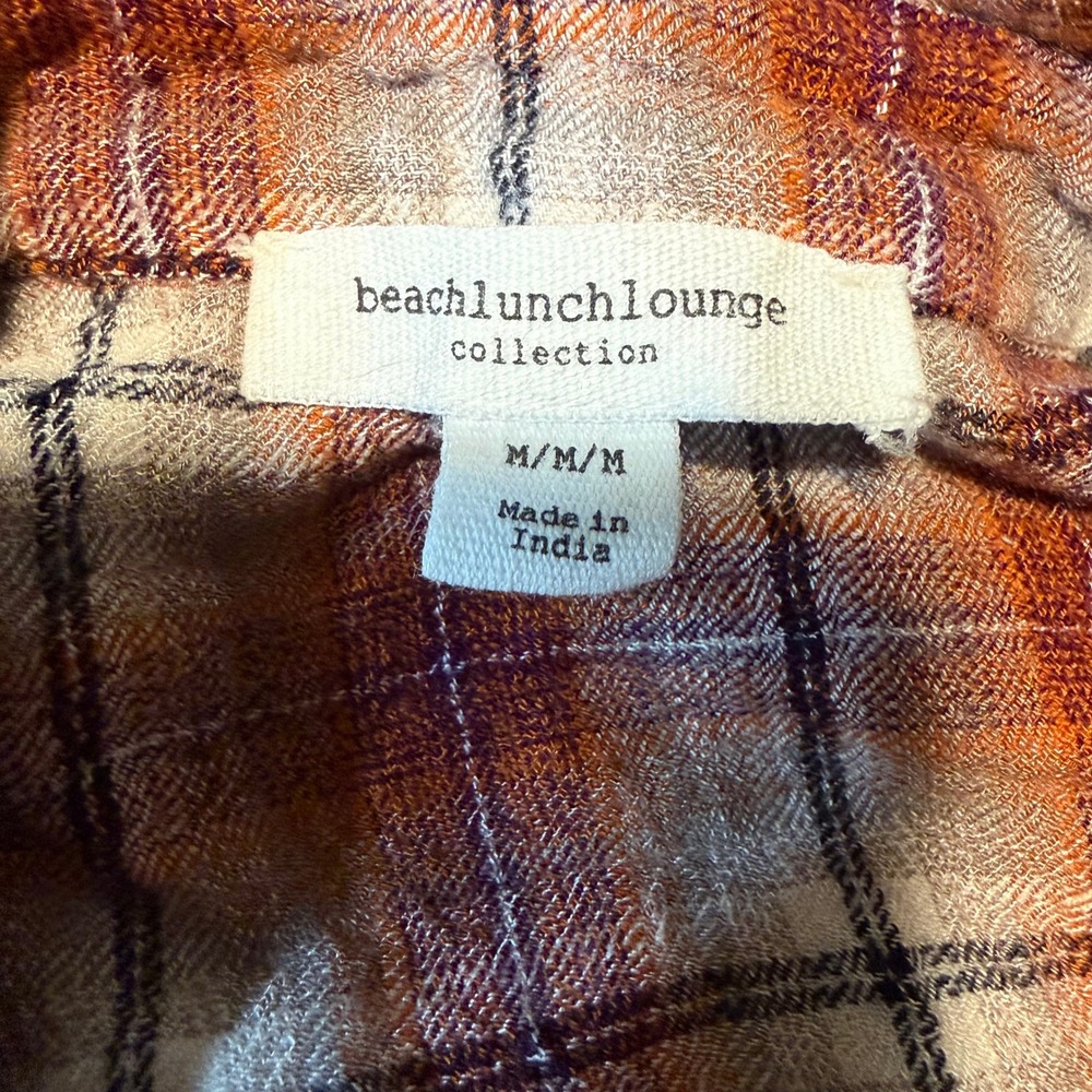 Beach‎ Lunch Lounge Plaid Button-Up Soft Flannel Fall Rustic Boho Shirt Women M - Picture 9 of 13
